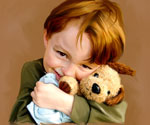 Oil portrait example of boy with stuffed animal