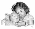 Pencil Sketch portrait example or toddler with stuffed animal